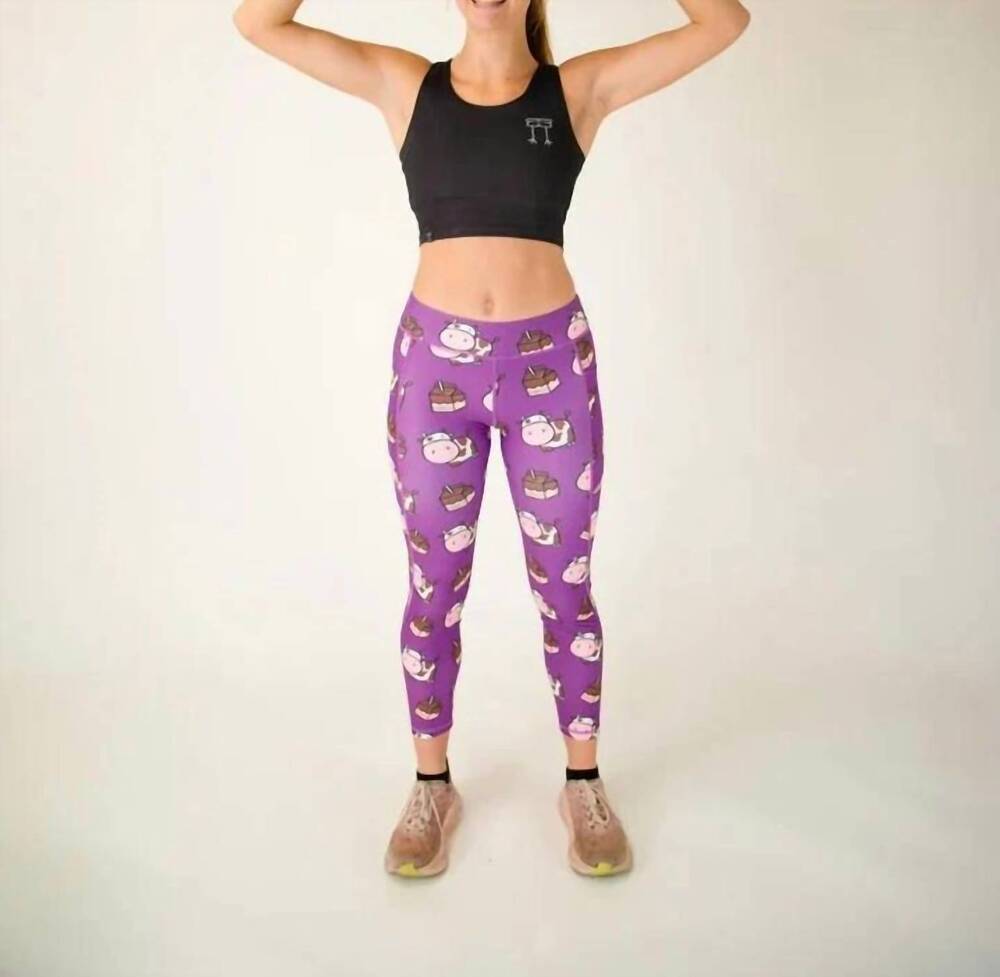 NEW CHICKNLEGS women's choccy cows leggings in purple